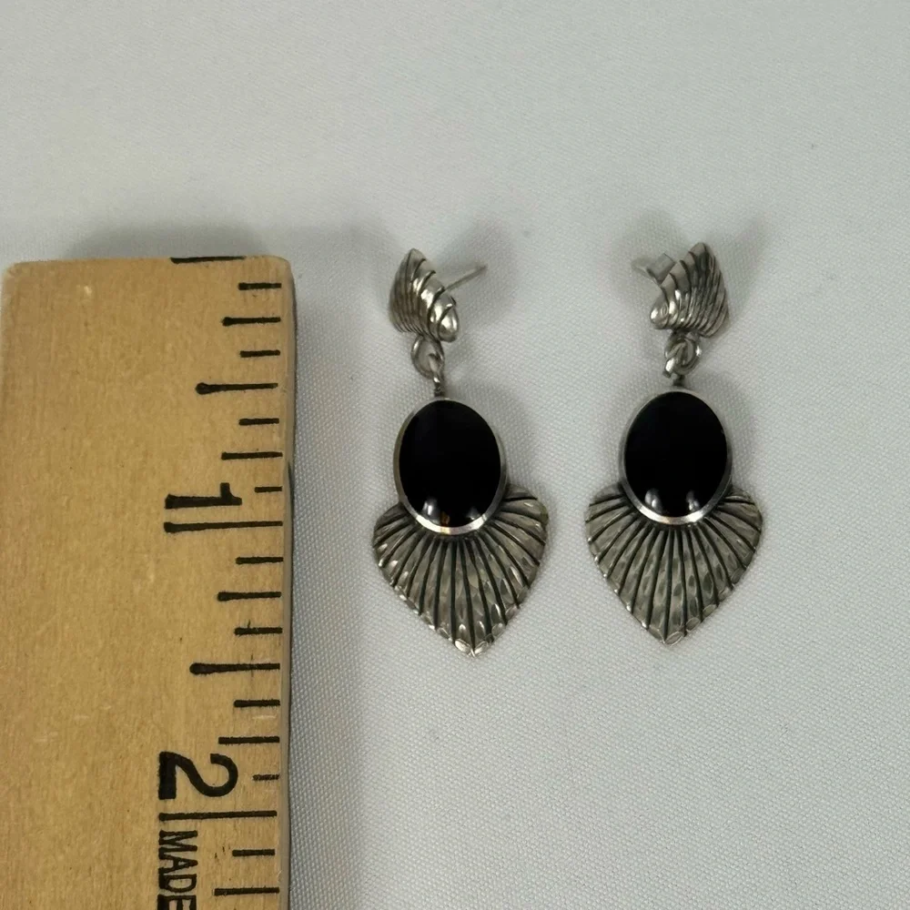 925 Sterling Silver Black Onyx Earrings, Diamond Cut Earrings‎